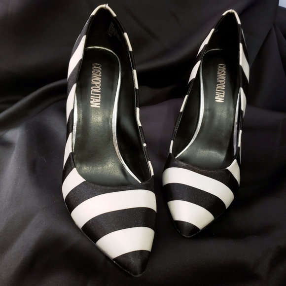 Cosmopolitan Shoes - Black and White Stripe Heels